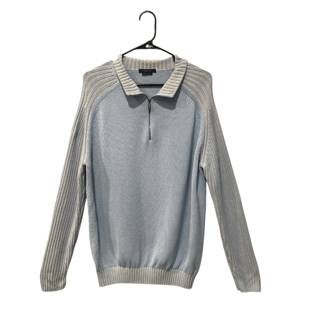 Zegna Sport men’s light blue cotton quarter zip sweater made in Italy XL